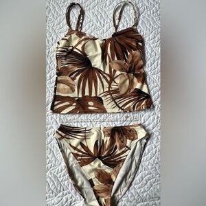 La Blanca Brown and Cream/White Tankini Swimwear Size 10